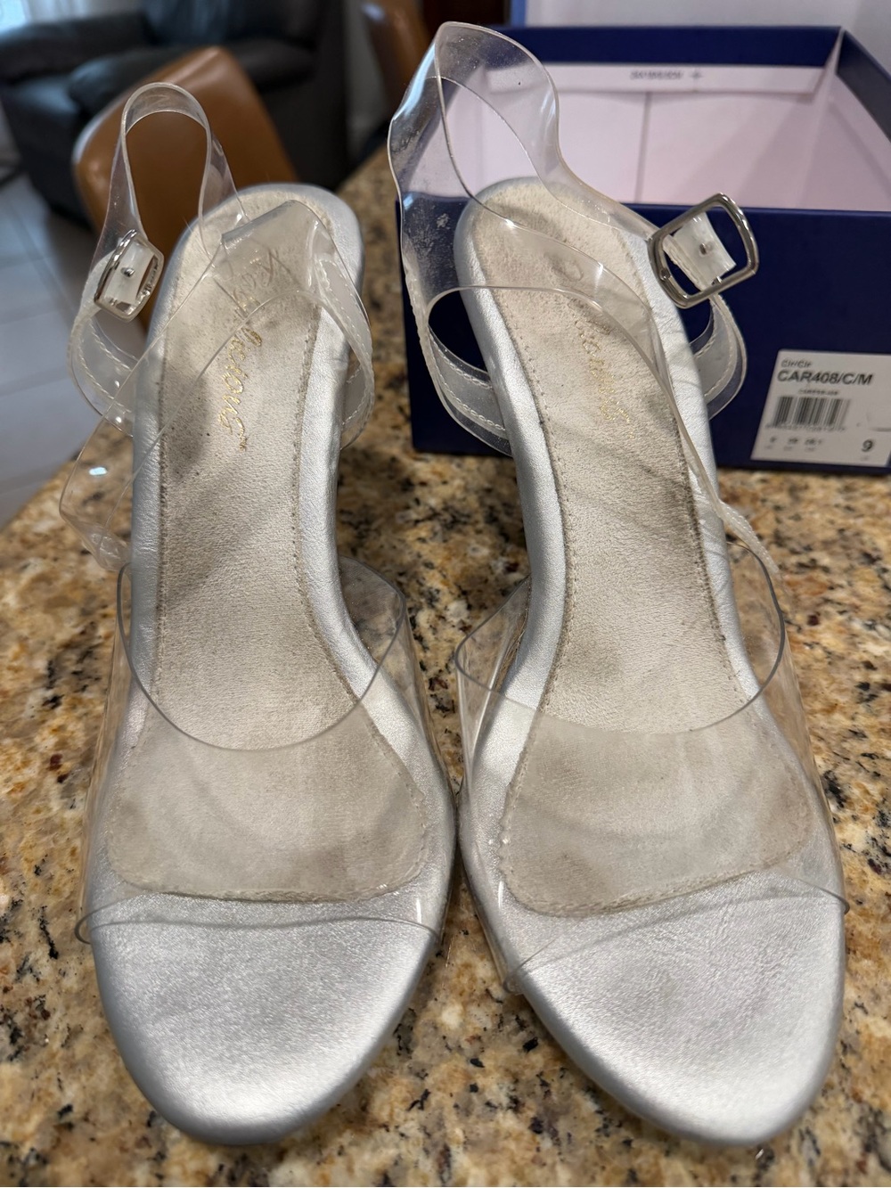 Clear Strap Silver Heeled Sandals